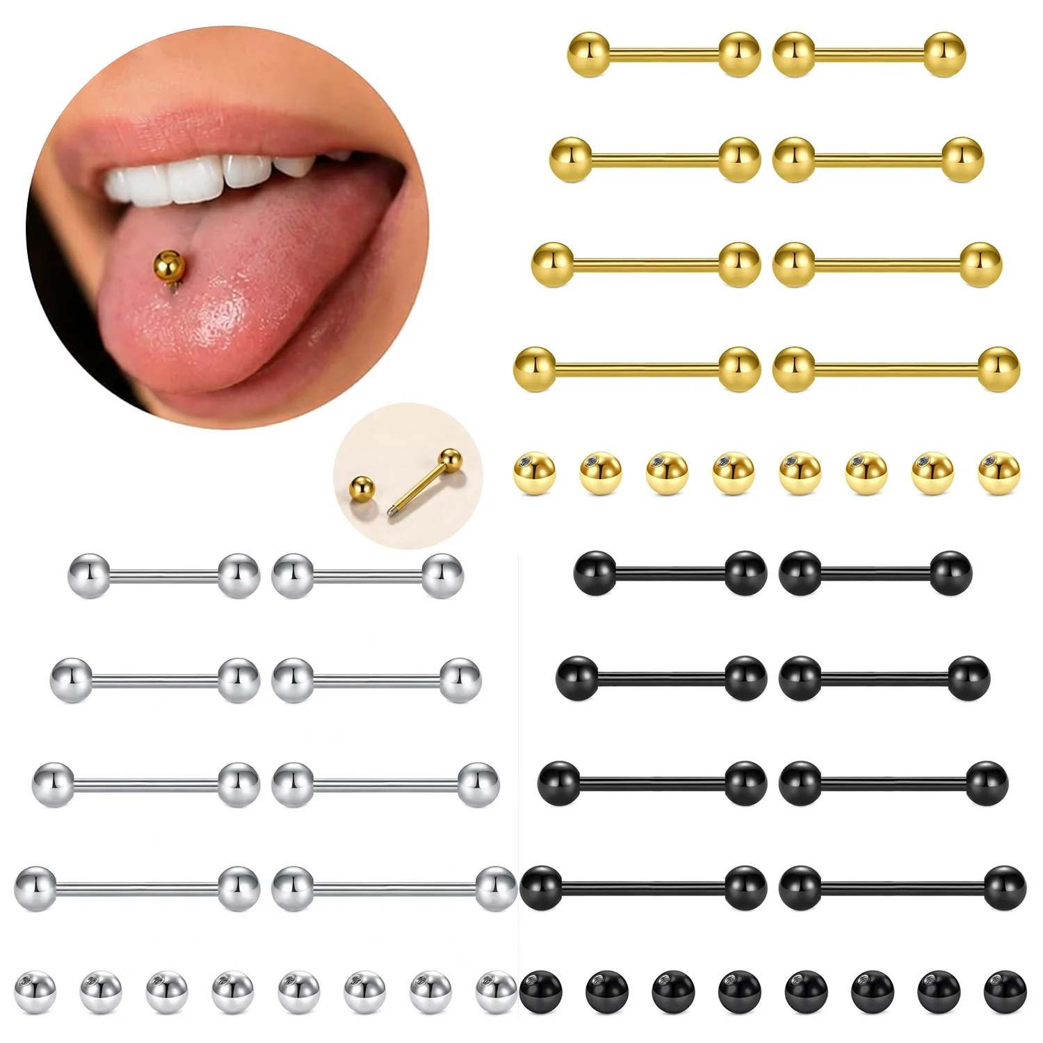 16pcs 14G Straight Barbell And - Body Jewelry Replacement Ball ulasan dan harga